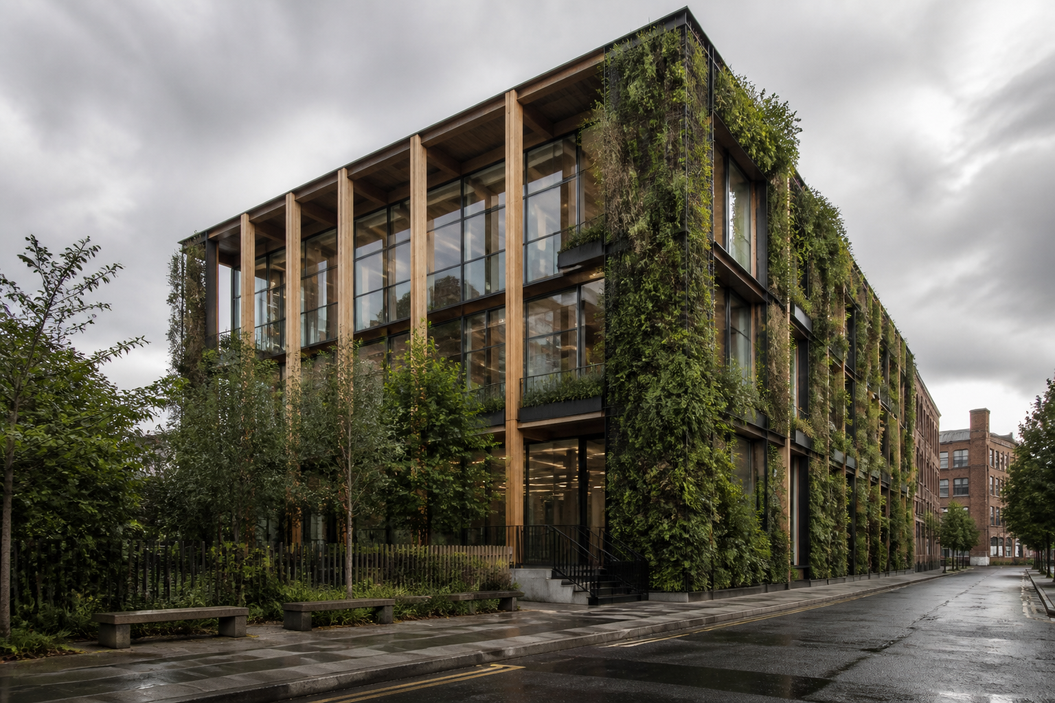 Sustainable building with living walls